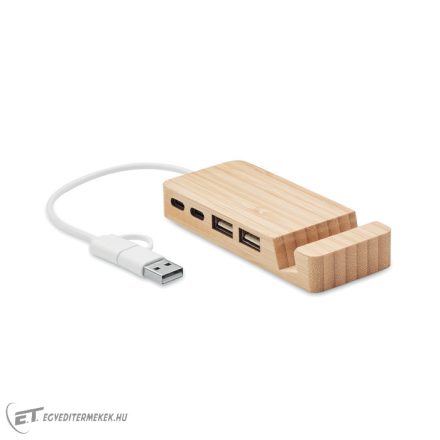 Bambusz 4 portos USB hub