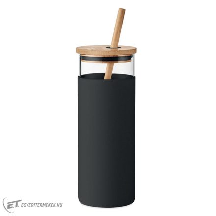 Üveg pohár bambusz fedél 450ml